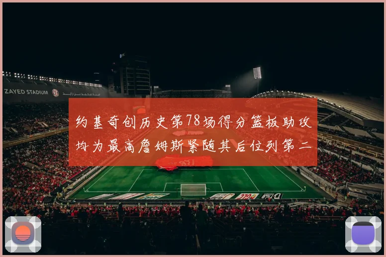 约基奇创历史第78场得分篮板助攻均为最高詹姆斯紧随其后位列第二